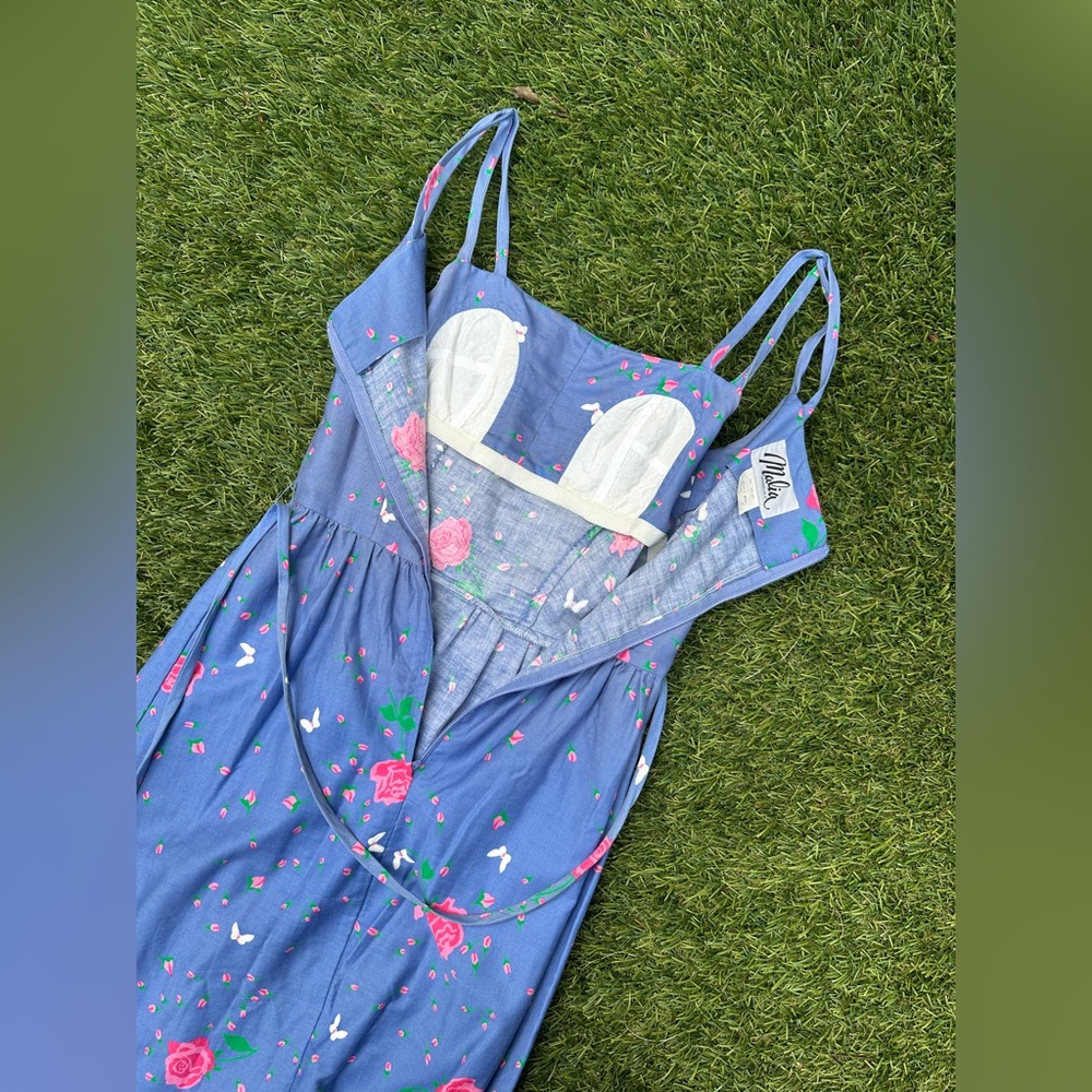 Vintage Malia Honolulu Periwinkle Floral Strappy Sun Dress - Picture 9 of 14